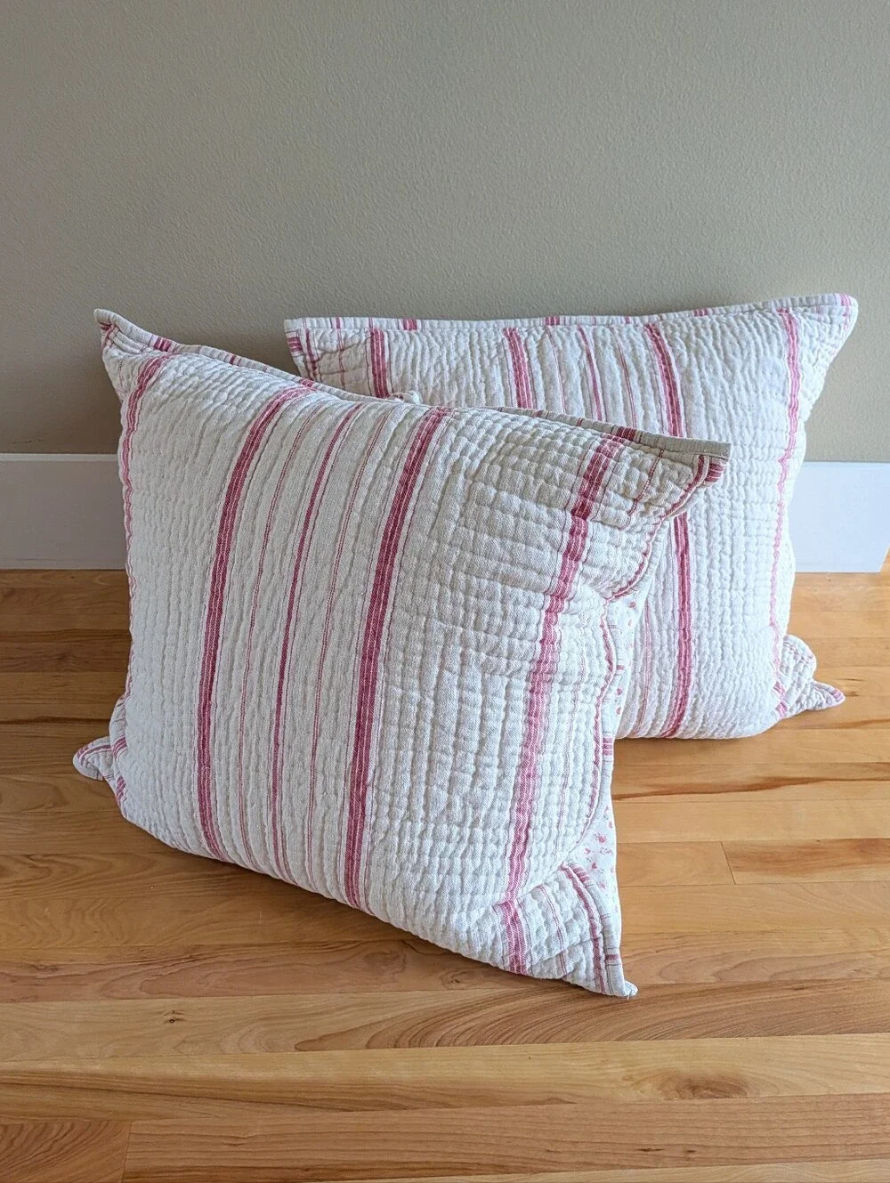 vintage POTTERY BARN linen blend striped Euro sham set